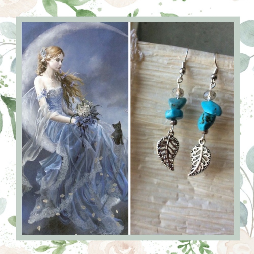 🌺 LEAF EARRINGS BOHO CHIC SILVER DANGLE BOHO TRIBAL GEM CHARM GEMSTONE GYPSY